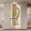 Pintura Decorativa de Entrada Lujosa y Sofisticada con Plantas Verdes Hidropónicas y Mural de Iluminación para Pasillo o Corredor