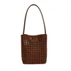 Bolsa Cesta de Couro Macio Tecida Vazada Estilo Ins Casual Transfronteiriça Versátil para o Dia a Dia Bolsa Saco de Ombro/Axila