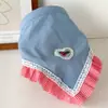 Novo Estilo Azul Denim Laço Camada Dupla Argola de Cabelo Bolsa Cereja Vermelha Faixa de Cabeça Faixa de Cabeça Feriado Doce Beleza Toalha Triângulo