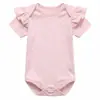 Body de Manga con Volantes de Color Sólido para Bebé, Manga Corta, Cuello Redondo, Broches en la Entrepierna, Conjunto de una Pieza para Niños y Niñas, Ropa Interior Básica para el Hogar