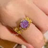 Anillo Octogonal de Rosa Corte Milenio con Enredadera Paraíba Incrustado con Diamante de Alto Carbono Chapado en Oro Anillo de Piedras Preciosas de Colores