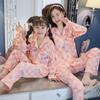 Novos pijamas para meninas Primavera e Outono manga longa Princesa crianças grandes mãe e filha desenho animado lapela pijamas roupa de casa pai e filho