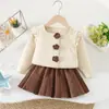 Conjunto de Suéter para Niñas para Otoño e Invierno, Nuevo Vestido de Punto Floral con Cuello en U, Moda Coreana Elegante Vestido Princesa con Suéter para Bebés Niñas