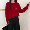 26 Suéter de Lana Pura Bordado de Caballo Rojo de Año Nuevo para Mujer, Otoño e Invierno Cuello Redondo Año del Zodiaco Suéter Rojo Tejido Capa Base