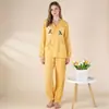 Novo Conjunto de Pijama Japonês de Algodão Puro para Primavera e Outono, Conjunto de Roupa de Casa com Bordado em Gaze de Algodão de Camada Dupla, Gola V, Manga Longa e Calça Longa
