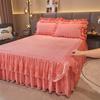 Saia de Cama Acolchoada de Veludo Quente de Inverno para Bebê com Renda Peça Única Veludo de Bebê Espessado Veludo Coral Capa de Colchão 1,68m