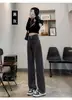 Jeans de cintura alta, perna larga, para mulheres, emagrecedor, versátil, com caimento fluido, perna reta, calças compridas até o chão, tendência para garotas estilosas