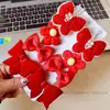 Grampo de Cabelo Vermelho Grande de Ano Novo para Crianças Acessórios de Cabelo Festivos de Feriado Conjunto de Tiara com Laço de Princesa Grampo de Cabelo Completo