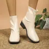 Botines Martin Punta Redonda Tacón Grueso para Mujer 2026 Primavera Otoño Versátiles Botas Individuales Nuevas Europeas Americanas Elásticas Adelgazantes de Media Caña