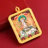 Colar com Pingente Thangka Pintado à Mão em Estilo Xizang, com Detalhes em Cinábrio e Pintura Dourada, Apresentando as Oito Divindades Guardiãs e os Doze Signos do Zodíaco