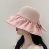 Sombrero de Sol de Goma Negro para Mujer Lazo Parte Superior Hueca Anti-UV Cubre la Cara Ala Grande Sombrero de Pescador Trendy