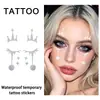 Adesivos de tatuagem facial de Halloween em folha de prata, com chifres de demônio, olhos em formato de raio e outros designs, adequados para festas de cosplay e sessões de fotos; adesivos de transferência de água