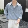 Camisa jeans retrô japonesa masculina primavera e outono moda marca ins camisa solta manga longa estilo Hong Kong Ruan casaco casual bonito T