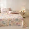 Modelo nuevo 2026 sábana de cama de algodón grueso pieza única 100% algodón puro funda de almohada de lino engrosada juego de tres piezas tapete de enfriamiento de verano