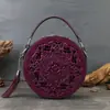 Bolso Pequeño Redondo Repujado Retro, Bolso de Mano con Transferencia, Bolso Festivo para Mujer, Bolso de Piel Genuina, Bolso de Hombro Cruzado de Alta Gama para Mujer