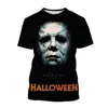 Película de terror de Halloween impresión digital 3D moda casual de manga corta para hombre Harajuku 2024 venta caliente transfronteriza