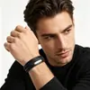 En Stock Estilo Transfronterizo Europeo y Americano Acero Inoxidable Pulsera de Cuero para Hombre Cuerda de Cuero Multicapa Hebilla Magnética Pulsera para Hombre En Stock