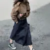 Falda midi de mujer de estilo japonés con rayas verticales y diseño de cintura alta, falda midi de línea A vintage a la moda estilo Yamamoto