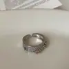 Anillo Abierto de Metal de Bambú con Circonita Cúbica de Gama Alta para Mujer, Anillo Versátil de Moda Retro de Lujo Ligero para el Día a Día
