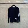 Tb Directo de Fábrica Otoño e Invierno Nuevo Clásico Cuatro Rayas Cuello Redondo Base de Algodón Piqué Camiseta Casual Cómoda Versátil