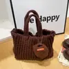 Bolsa de Crochê de Lã Colorida Sólida Transfronteiriça Estilo Coreano Tricotada à Mão Fashionável Versátil Retrô Casual para Mulheres