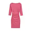 Vestido Bodycon de Manga Media con Escote Barco y Cintura Fruncida Estilo Puro Deseo, Nuevo Vestido Corto de Color Sólido Ajustado para Chicas Atrevidas