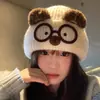 Bonito Gorro de Punto con Orejas de Gato para Mujer, Otoño e Invierno, Cálido, Se Adapta a Circunferencias de Cabeza Grandes, Hace que el Rostro Parezca Más Pequeño, Gafas de Gato de Dibujos Animados, Protección para las Orejas, Gorro de Lana