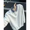 Sudadera con solapa de dos piezas falsas para hombre, Otoño, Estilo Americano Moderno, Camisa Polo, Patchwork de Cuadros, Holgada, Manga Larga, Top de Capa Interior
