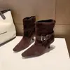 Botines de Tobillo de Tacón Alto Puntiagudos Estilo Coreano para Mujer 2026 Otoño/Invierno Nuevos Botas de Moda con Hebilla de Gamuza Botas Versátiles Adelgazantes