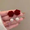 Brincos femininos de veludo vermelho festivo brincos de vela longa flor doce elegante brincos de borla longos brincos de outono e inverno