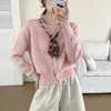 Cardigan de Punto con Cuello en V Estilo Coreano, Bufanda de Seda para Atar, Nuevo Estilo Otoño/Invierno para Mujer, Suéter Abrigo Versátil Casual, Top que Rejuvenece