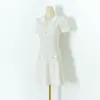 S4032 Hilo de Lentejuelas Nuevo de Primavera y Verano Cintura Elástica Cuello de Muñeca Vestido de Punto de Manga Corta Vestido de Forma A Mujer