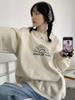 Sudadera Redonda Estampada Color Albaricoque Estilo Retro Americano para Mujer, Nuevo Estilo Otoño e Invierno, Forro Polar, Rejuvenecedora, Top para Uniforme Juvenil, Chaqueta de Mujer
