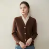 Cardigã de Tricô Feminino Color-Blocking Versátil com Capuz Niche Estilo Coreano Emagrecedor Falso Duas Peças Top Jaqueta Solto Caxemira Grosso