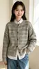 Cardigan de tricô casual estilo coreano novo para outono e inverno, com listras contrastantes, top versátil para mulheres