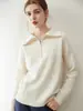 Suéter pullover para mujer de 100% cachemira, con cuello, engrosado, de media cremallera, cómodo, suave, cálido, de manga larga, capa base de punto