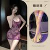 Camisola Feminina Aishangyou Transparente que Cobre o Quadril Sexy Decote V Profundo com Cadarço Gargantilha Renda Estampada Lingerie Sexy