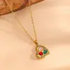 Joyería de Acero de Titanio Chapado en Oro de 18 Quilates Tendencia Europea y Americana Forma de Corazón Gota de Agua con Múltiples Diamantes Collar Nicho de Corazón de Melocotón con Diamantes de Colores para Mujer