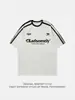 Camiseta Informal de Manga Corta con Estampado de Letras y Parches Estilo Americano para Hombre, Verano, Algodón Puro, Holgada, Manga Media, Camiseta de Pareja