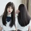 Peluca estilo coreano para mujer, cabello medio largo, flequillo al aire, cabello largo liso, linda chica JK, peluca realista natural para cobertura total de la cabeza