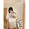 Estilo Hong Kong Estilo Oscuro Top Estampado Ropa Sudadera para Mujer Arte Misterioso Algodón Puro Camiseta de Manga Corta Estudiantes Japoneses Adelgazante Hombres