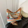 Bolsa de ombro de palha trançada mais vendida internacionalmente, bolsa de ombro estilo férias, bolsa feminina listrada boêmia da moda, atacado