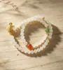 Pulsera de doble anillo de piedra de uva natural 5A y cristal blanco, moda pequeña fresca para verano, joyería de mano para chica, venta al por mayor