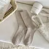 Meias Slouch de Lã de Ovelha de Cor Sólida para Mulheres, Meia Panturrilha, Outono e Inverno, Espessas, Quentes, Tricot Duplo, Estilo Vintage, Meias Longas Versáteis