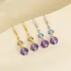 Brincos de Gancho de Prata Yuebao Jewelry Amethyst S925 Banhado a Ouro Cristal Amarelo Torre Ruyi Novo Estilo Chinês Em Estoque