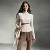 Conjunto de treino para academia para mulheres, com tecido de toque natural para yoga, color block, afina a cintura, top com zíper, cintura alta, levanta bumbum, calça fitness