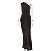 Vestido de hombro elegante de satén para mujer de comercio exterior europeo y americano 2025 verano nuevo, vestido sexy de cadera ajustado
