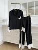 Pijama de mujer de estilo francés con encaje soluble en agua, estilo fino, de seda helada de principios de primavera, de manga larga, cómodo para el hogar.