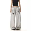 Pantalones casuales grises con estampado retro americano para hombre y mujer, nuevo estilo de otoño, corte holgado, versátiles, con cordón, rectos, de pierna ancha, joggers