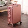Estuche de Viaje Completo Engrosado de Aleación de Aluminio y Magnesio Estuche con Ruedas Estuche de Metal para Equipaje de Mujer Estuche de Tablero de Jabalí de 20 Pulgadas para Hombre Maleta Caja con Contraseña